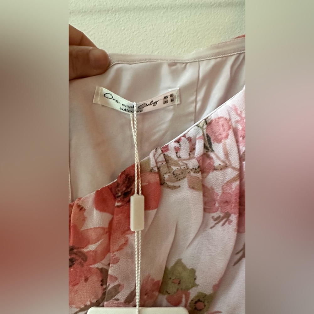 One and Only, Pink Floral Off-Shoulder Ruffle Romper, Size L | 0902 - Picture 9 of 9